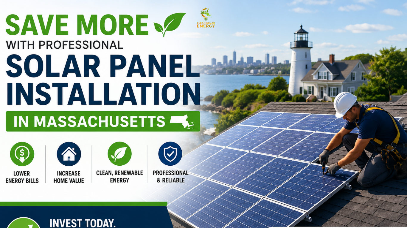 Solar panel installation in Massachusetts.