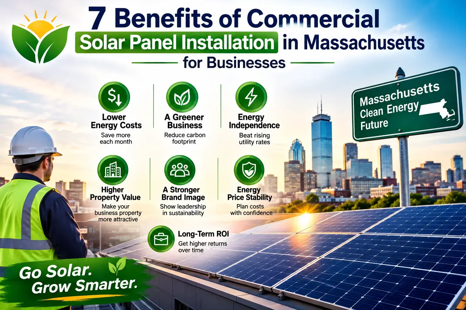 Commercial solar panel installation in Massachusett